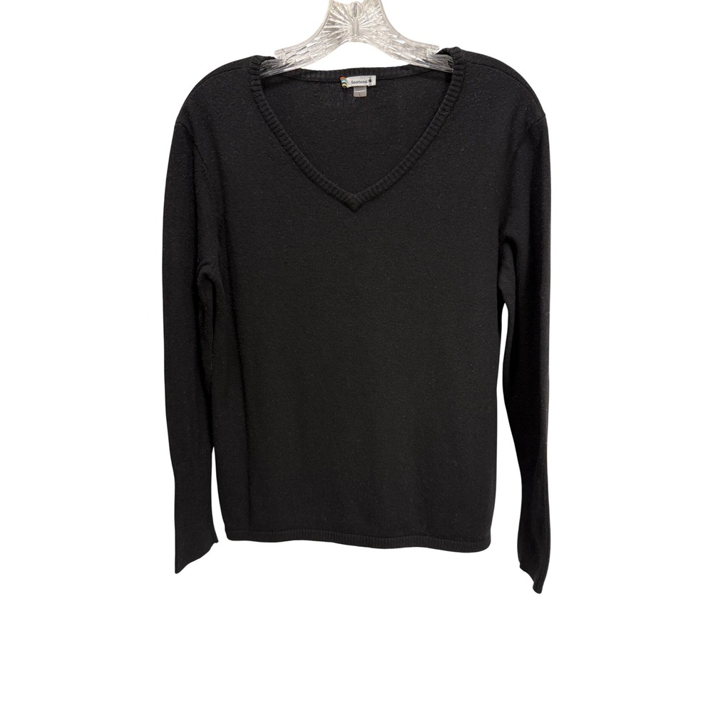 Smartwool Sweater Black  V-Neck Wool Blend Warm Base Layer GUC Winter Ski Large - Picture 2 of 6